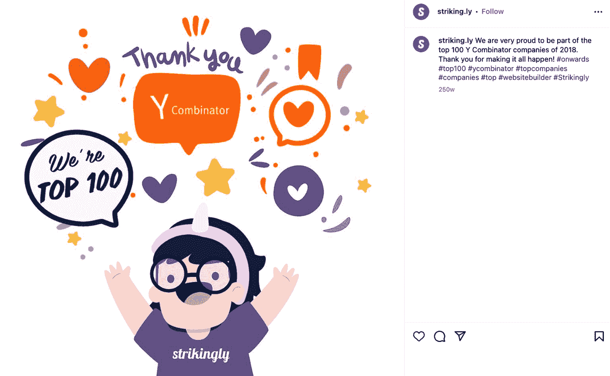 Strikingly Instagram -postaus