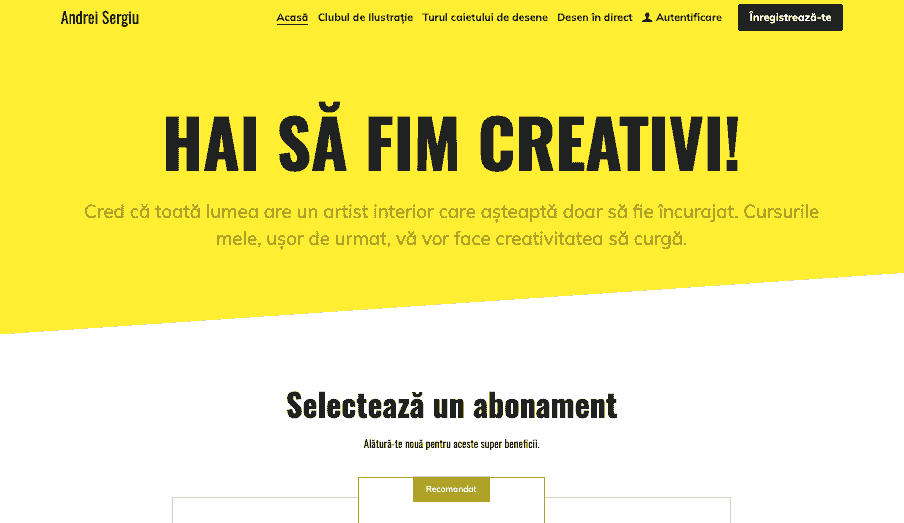 Șablonul Let's Get Creative de la Strikingly