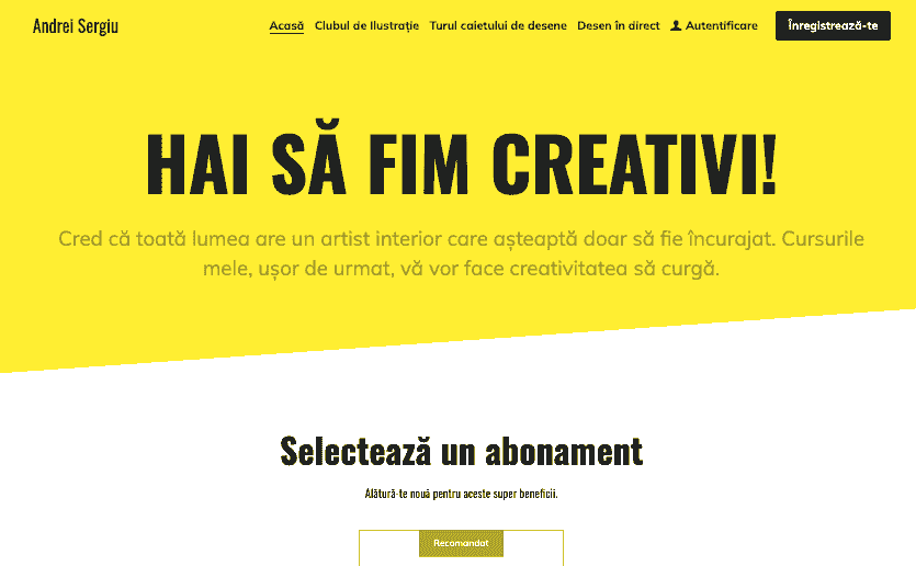 Șablon creativ de site web de la Strikingly