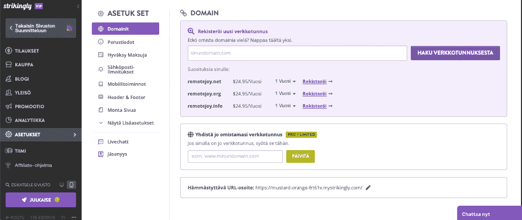 Kuinka rakentaa upea blogisivusto Strikinglyllä - Lisää mukautettu verkkotunnus