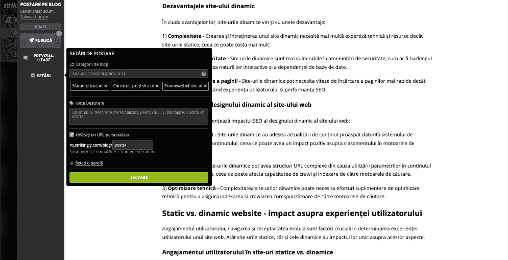 Site web static vs. dinamic - Alegerea designului potrivit pentru afacerea dvs. - Utilizarea Strikingly pentru optimizare SEO - Etichete de titlu și meta descrieri