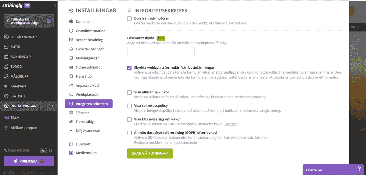 Att använda Strikingly för att följa integritetsföreskrifter