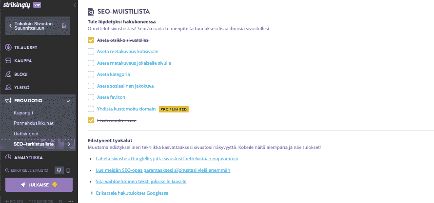 Kuinka myydä musiikkia verkossa Strikinglyn avulla - Käytä Strikinglyn sisäänrakennettuja SEO-työkaluja