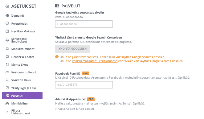 Strikingly Facebook Pixel -asennussivu