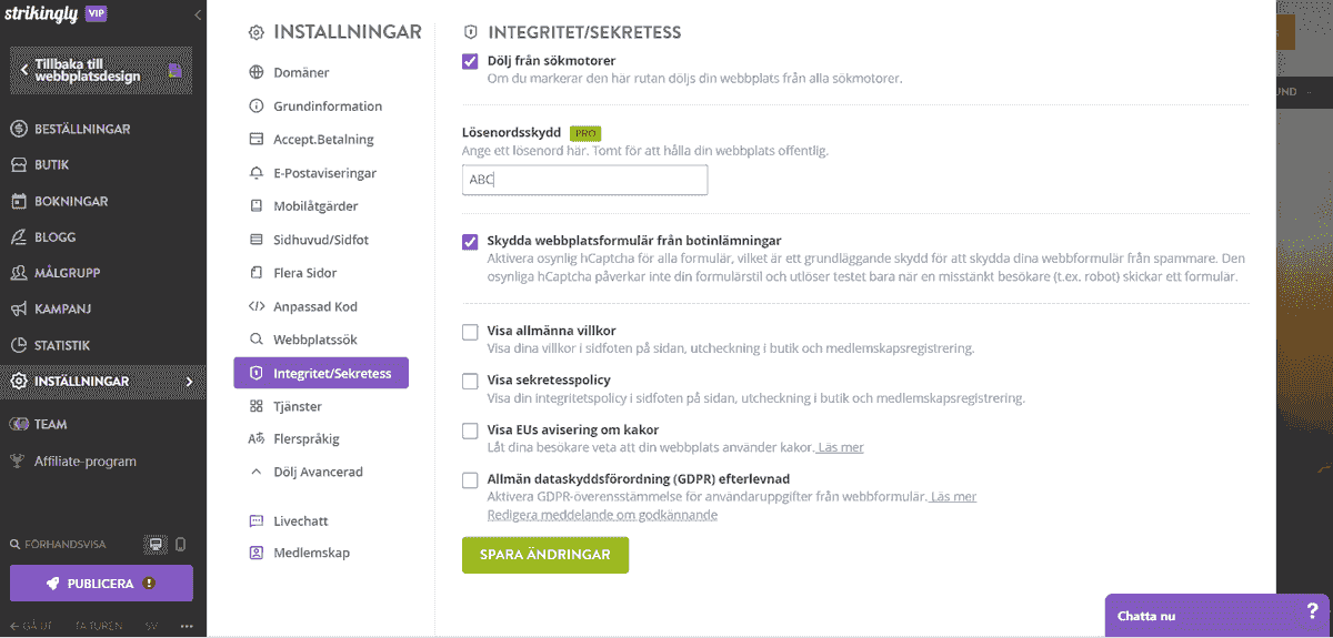 Att använda Strikingly för att följa integritetsföreskrifter