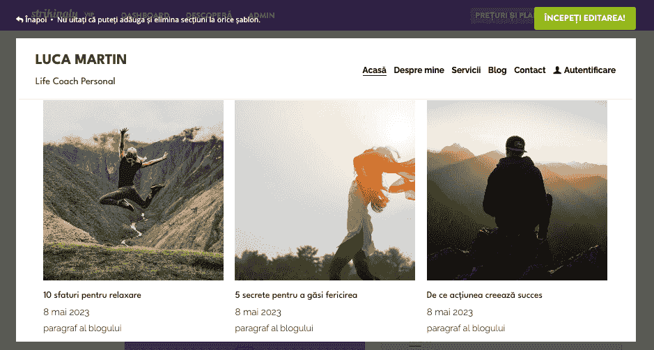 Cum poate Strikingly să ajute cu publicitatea pentru fitness - blog sau resurse de fitness