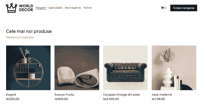Șablonul Word Decor Online Furniture Store de la Strikingly