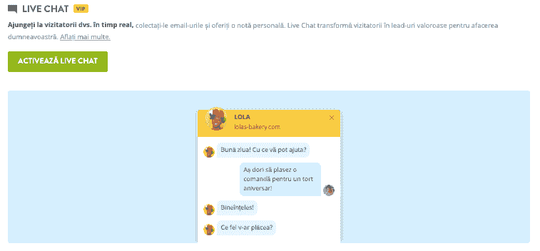 Funcția de live chat a Strikingly