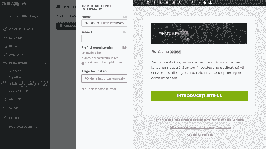 Editor Buletin Informativ Strikingly