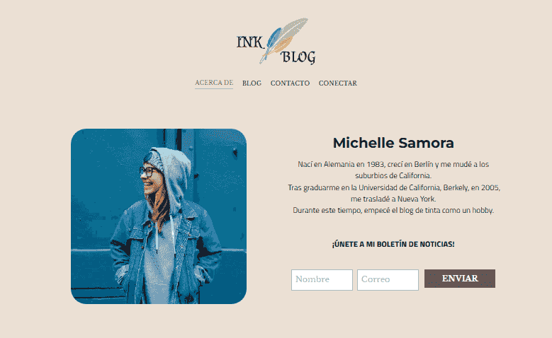 Plantilla de blog de tinta de Strikingly