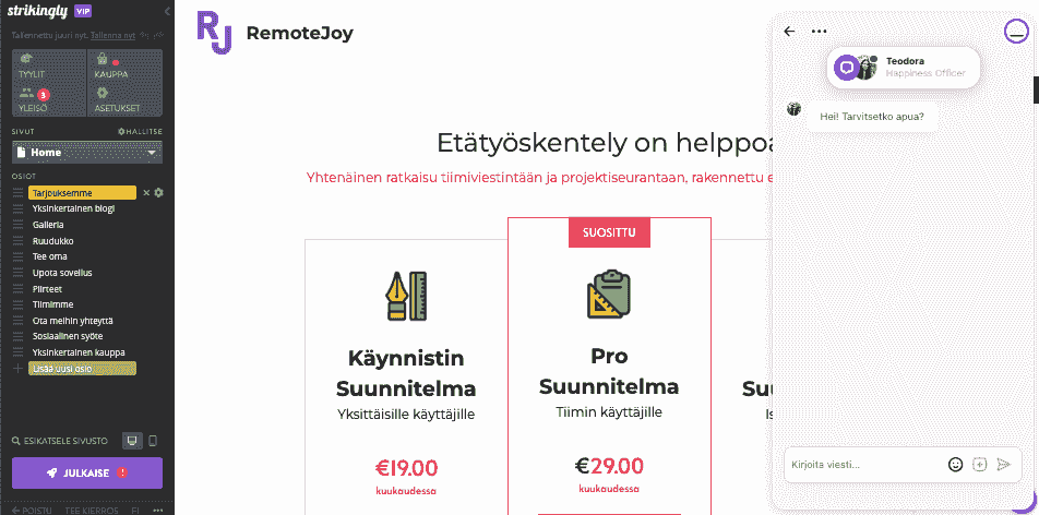luovia verkkosivustoideoita – Strikinglyn live-chat-ominaisuus