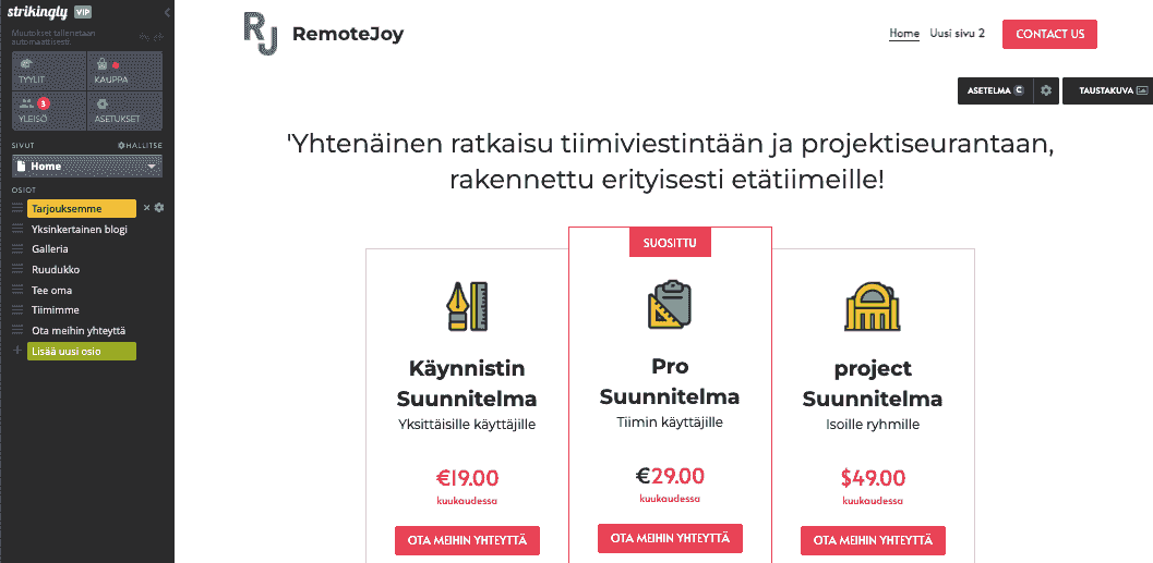 Strikingly Online Store Editor