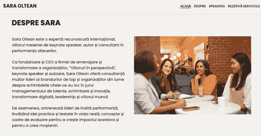 Șablonul de consultanță în management Sarah Worthy de la Strikingly