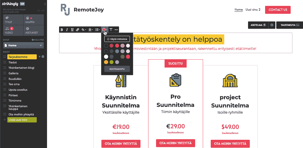 Verkkosivujen suunnittelun inspiraatiota - Rakenna mestariteoksesi Strikinglyllä - mukauta värejä, fontteja ja kuvia