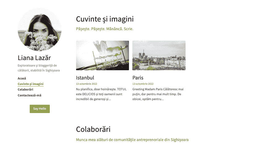 Template de scriere creativă curat de la Strikingly
