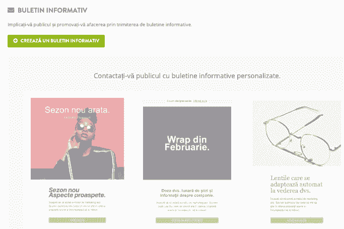 Funcția de buletin informativ Strikingly