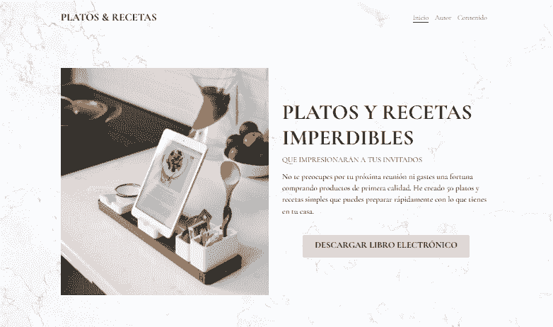 Plantilla de platos y recetas de Strikingly