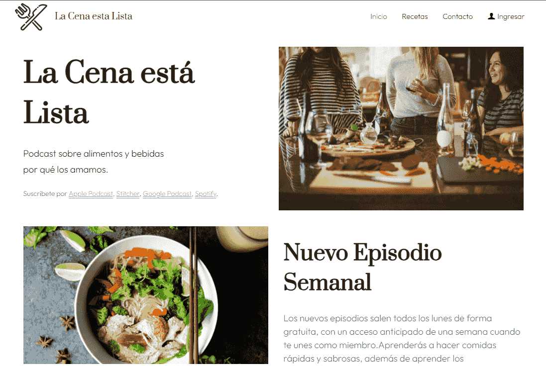 Dinner is Done Blog Template from Strikingly