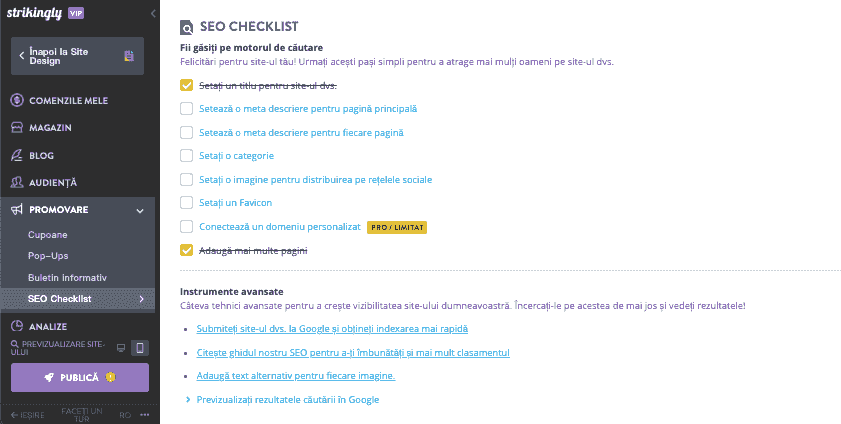Cum poate Strikingly să ajute cu publicitatea pentru fitness - optimizare SEO