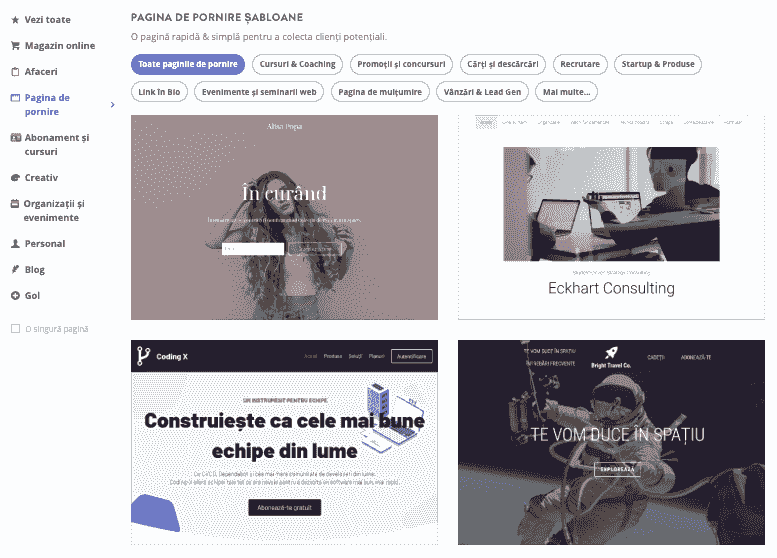 idei creative pentru website - șabloanele impresionante ale Strikingly