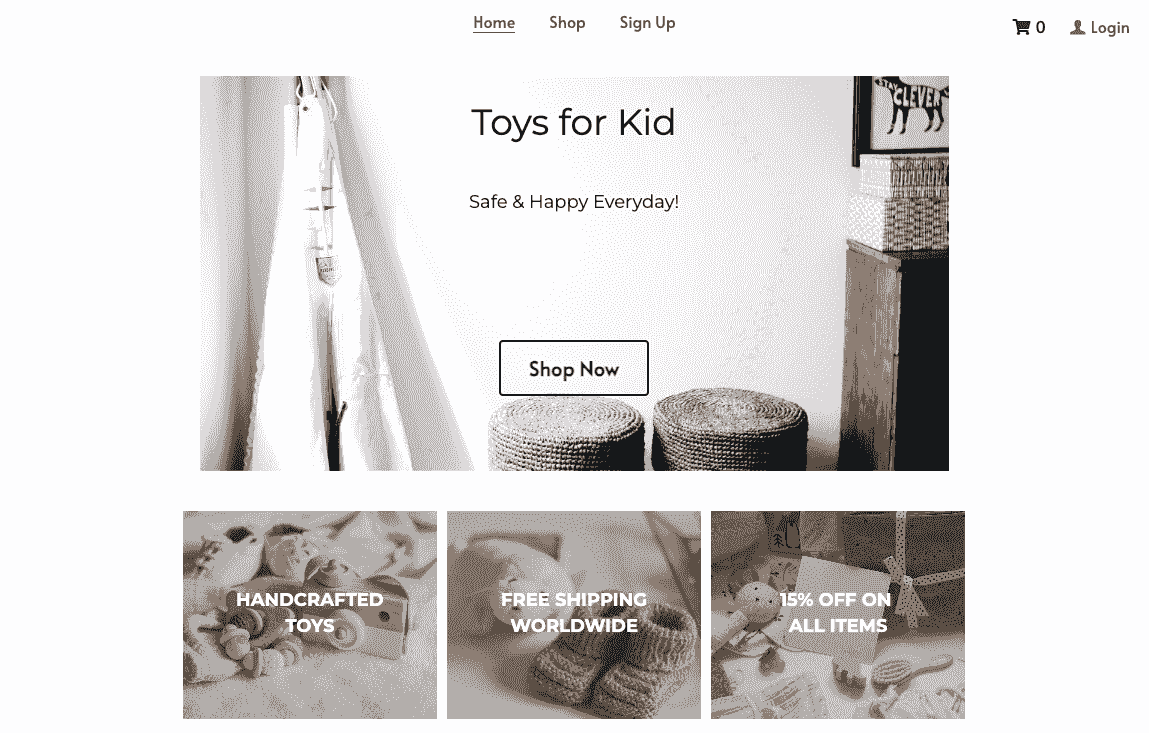 Szablon wirtualnego sklepu Little Toys od Strikingly
