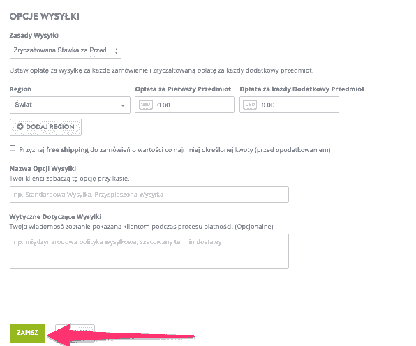 Jak wdrożyć strategię wysyłki z Strikingly - Skonfiguruj opcje wysyłki
