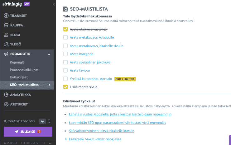 Kuinka Strikingly voi auttaa sinua taloussuunnittelussa - SEO-optimointi
