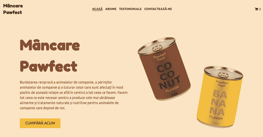 Template-ul magazinului online Pawfect Food de la Strikingly