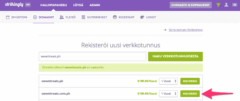 Valitse verkkotunnus Strikinglyn avulla - Valitse täydellinen verkkotunnus