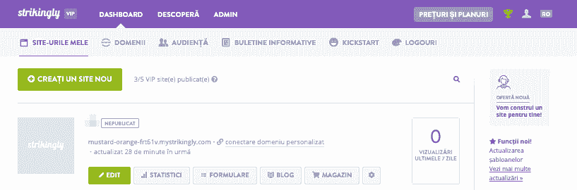 Cum să utilizați Strikingly pentru a gestiona opțiunile de produs - Accesați panoul de control Strikingly
