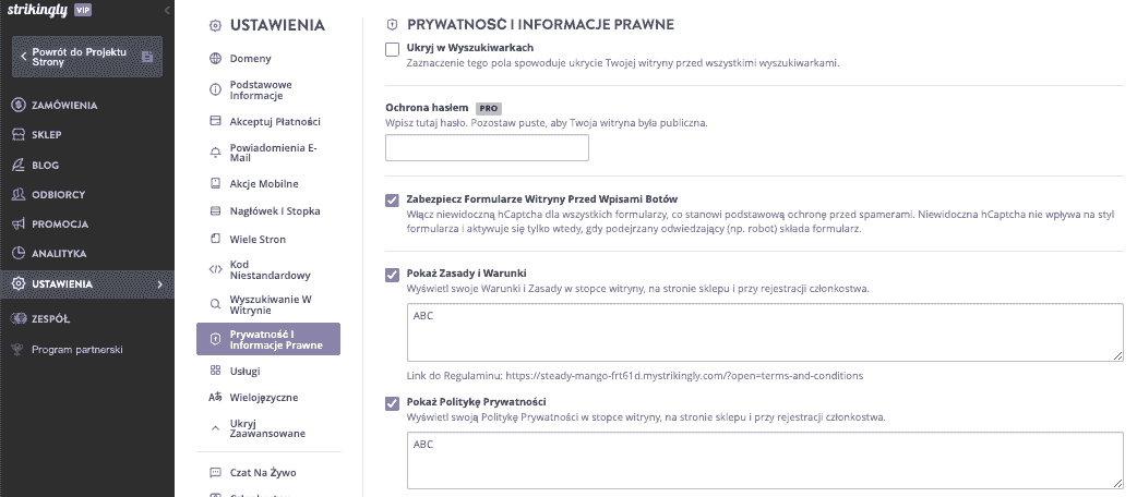 Ułatwianie Polityki Prywatności dzięki Strikingly