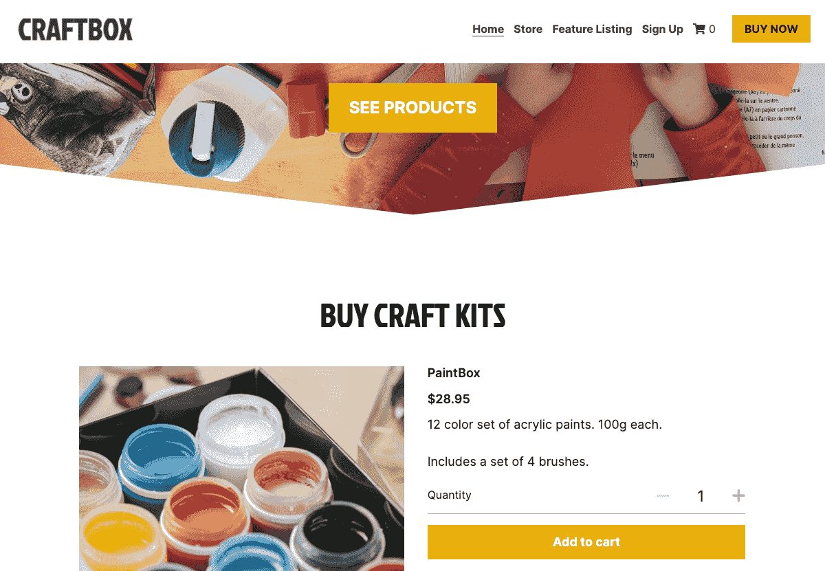 Szablon sklepu internetowego CraftBox od Strikingly