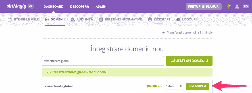 Alege un nume de domeniu cu Strikingly - Alege domeniul tău perfect