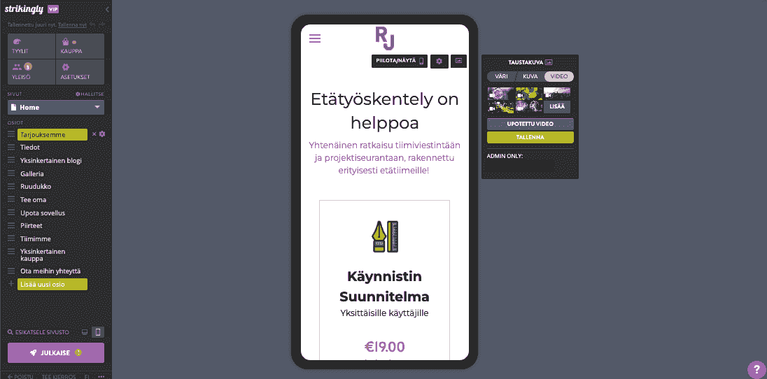 Strikingly Mobiili Verkkosivusto Editori