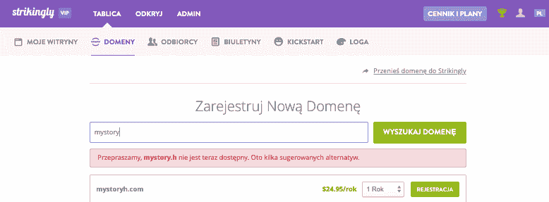 Wybierz nazwę domeny z Strikingly - Wprowadź żądaną nazwę