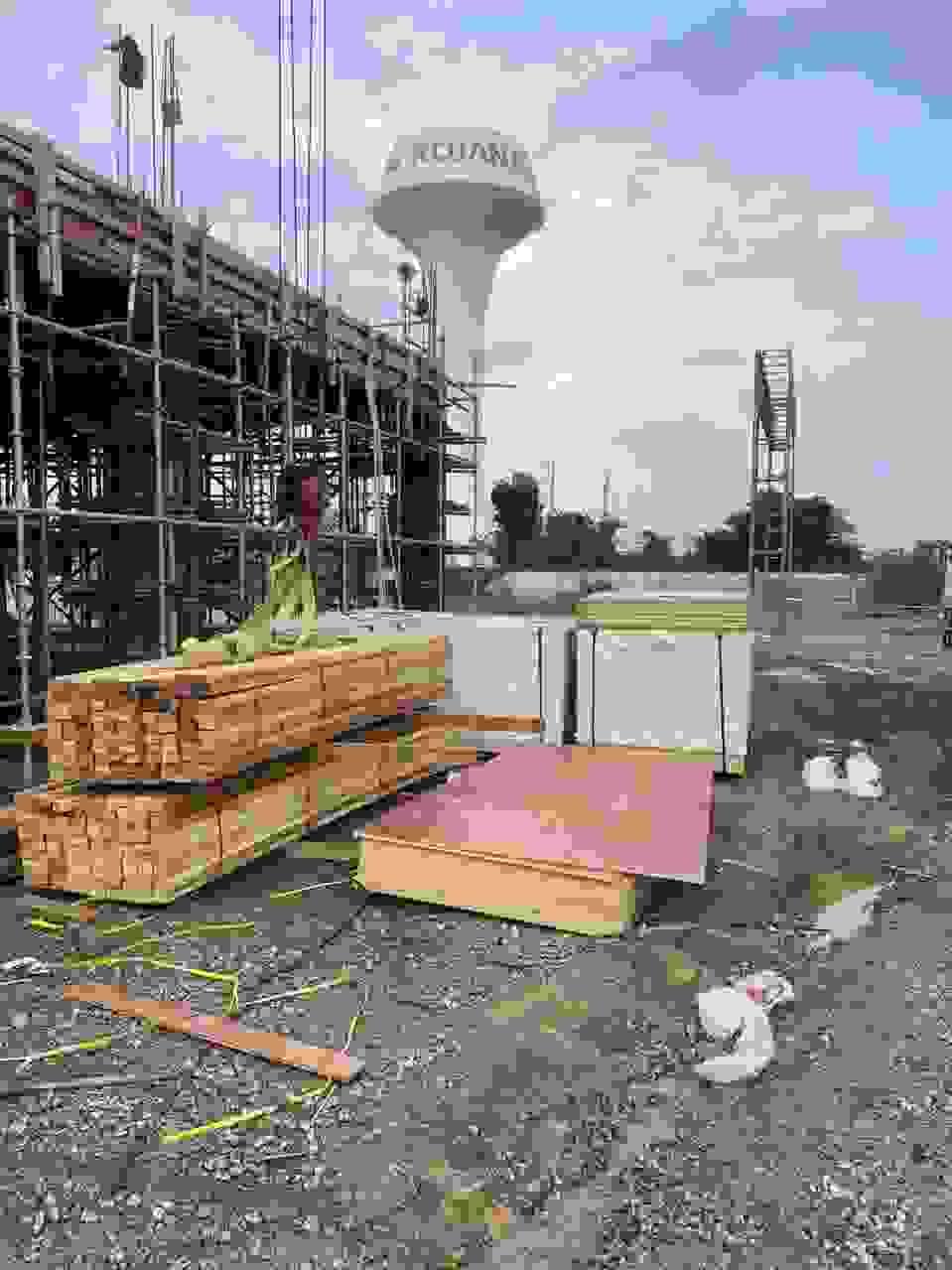 high - rise building red formworks
