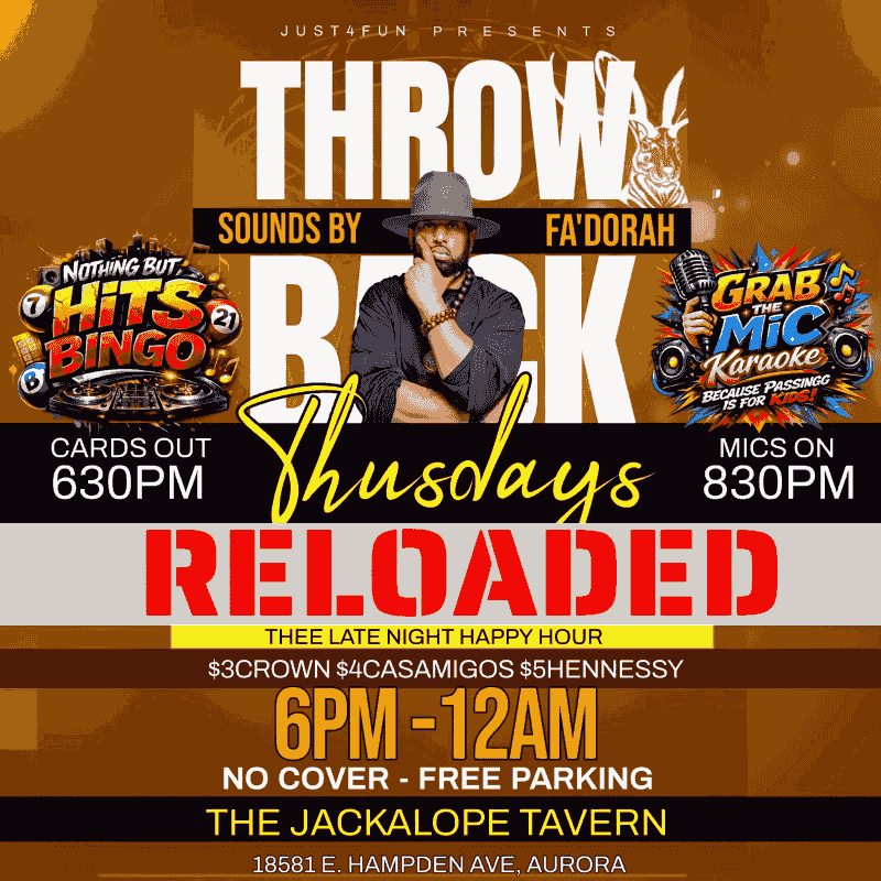 Come check out DJ Fadorah spinning the vibes on Thursday nights at the Jackalope Tavern in Aurora CO. Come check out DJ Fadorah spinning the vibes on Thursday nights at the Jackalope Tavern in Aurora CO.