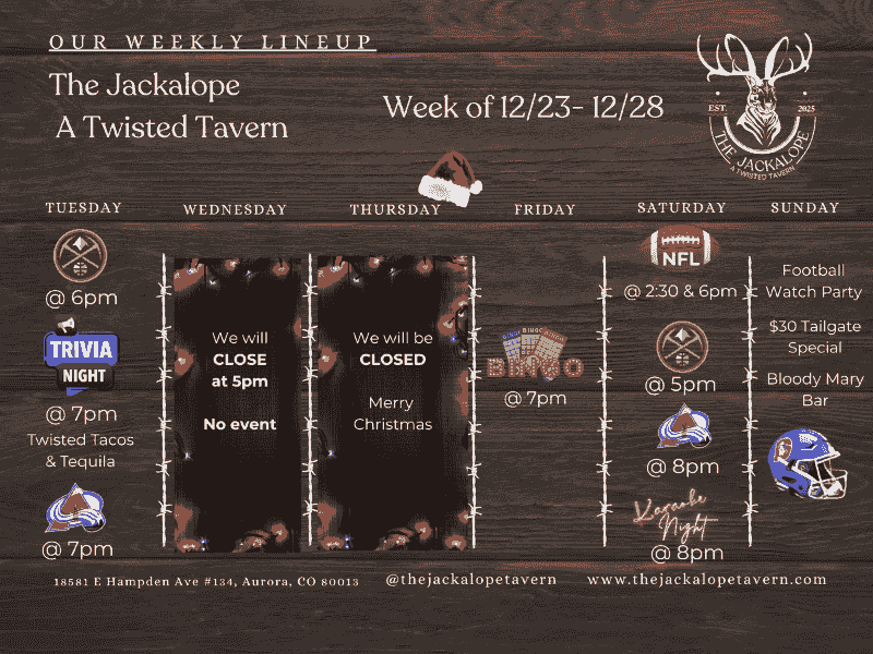 weekly lineup, events, the jackalope tavern, aurora, co weekly lineup, events, the jackalope tavern, aurora, co