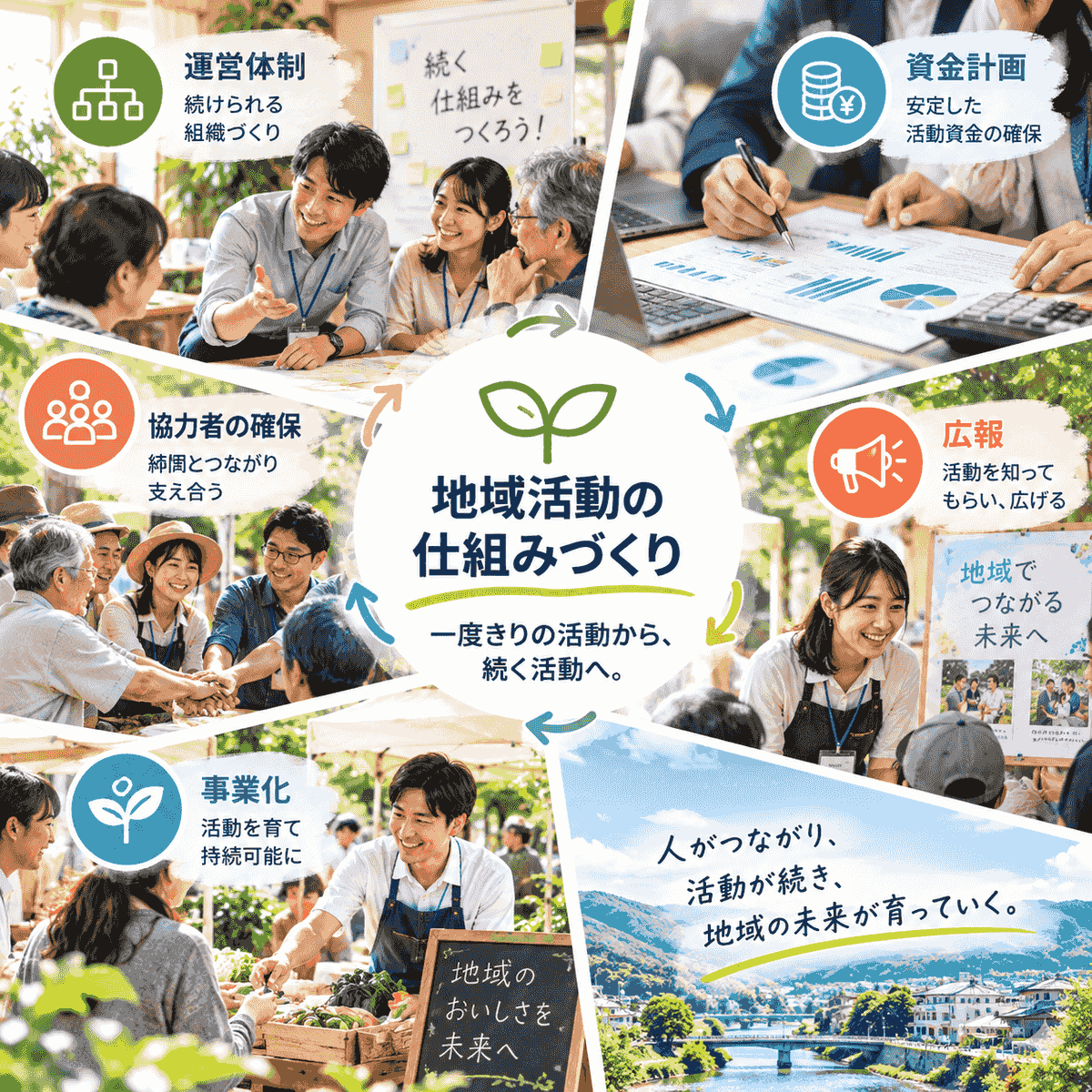 We will continue to provide a stage where challenges can be pursued, and establish the system to support long-term growth and regional prosperity. We will create value that continues to the next generation. Sustainable system creation Our company's mission and vision Find the potential sleeping in people, companies, and regions, connect the necessary people, companies, regions, systems, wisdom, and AI, and create a stage for challenges and a mechanism for it to continue. We will continue to provide a stage where challenges can be pursued, and establish the system to support long-term growth and regional prosperity. We will create value that continues to the next generation. Sustainable system creation Our company's mission and vision Find the potential sleeping in people, companies, and regions, connect the necessary people, companies, regions, systems, wisdom, and AI, and create a stage for challenges and a mechanism for it to continue.