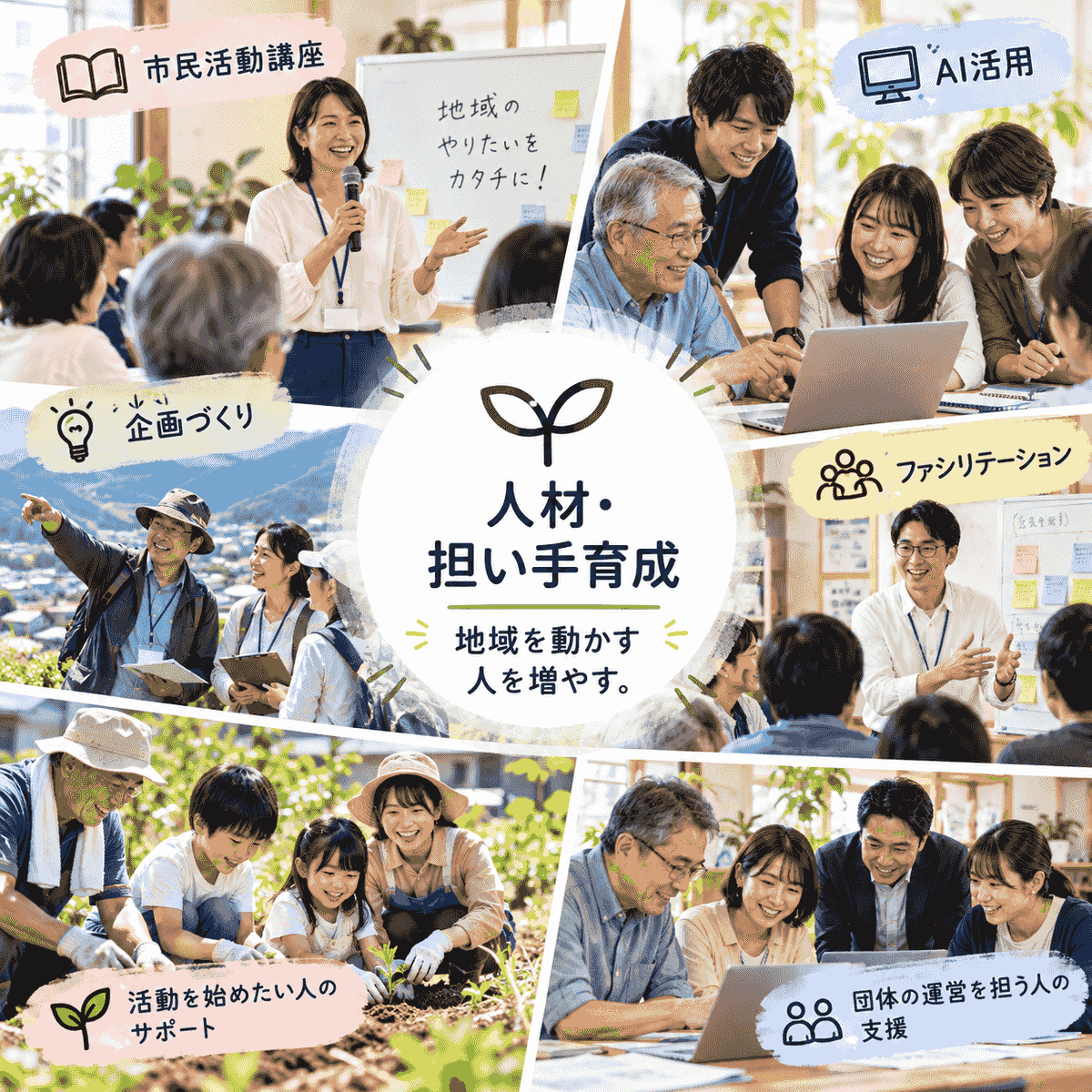 We will continue to provide a stage where challenges can be pursued, and establish the system to support long-term growth and regional prosperity. We will create value that continues to the next generation. Sustainable system creation Our company's mission and vision Find the potential sleeping in people, companies, and regions, connect the necessary people, companies, regions, systems, wisdom, and AI, and create a stage for challenges and a mechanism for it to continue. We will continue to provide a stage where challenges can be pursued, and establish the system to support long-term growth and regional prosperity. We will create value that continues to the next generation. Sustainable system creation Our company's mission and vision Find the potential sleeping in people, companies, and regions, connect the necessary people, companies, regions, systems, wisdom, and AI, and create a stage for challenges and a mechanism for it to continue.
