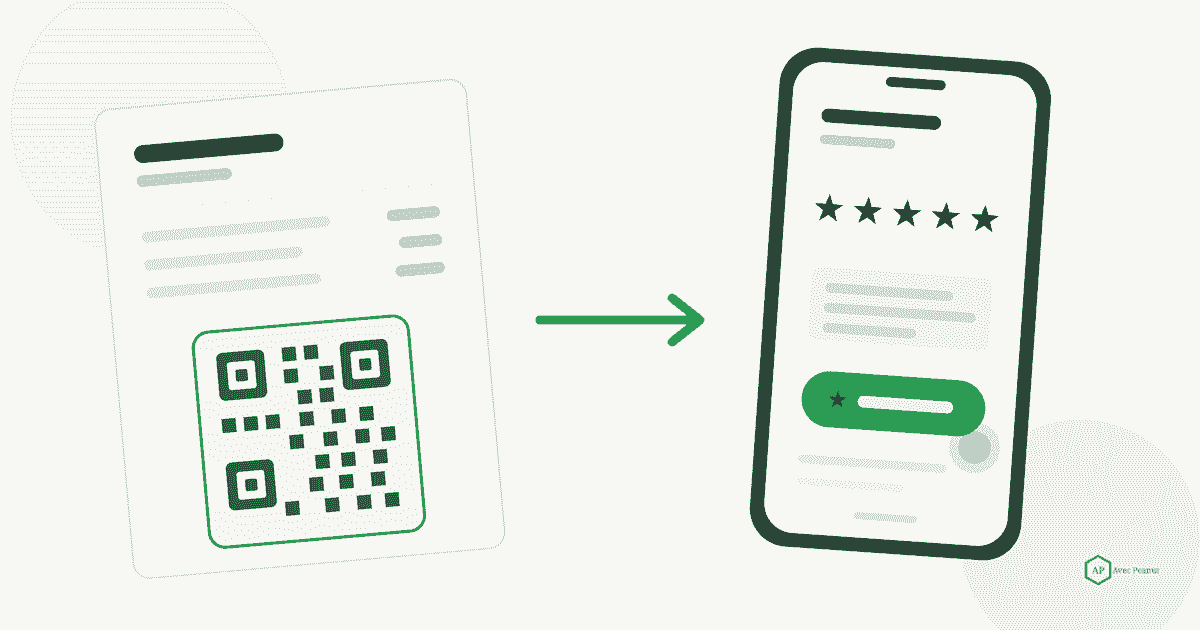 A direct Google review link and QR code shown on a phone and an invoice A direct Google review link and QR code shown on a phone and an invoice