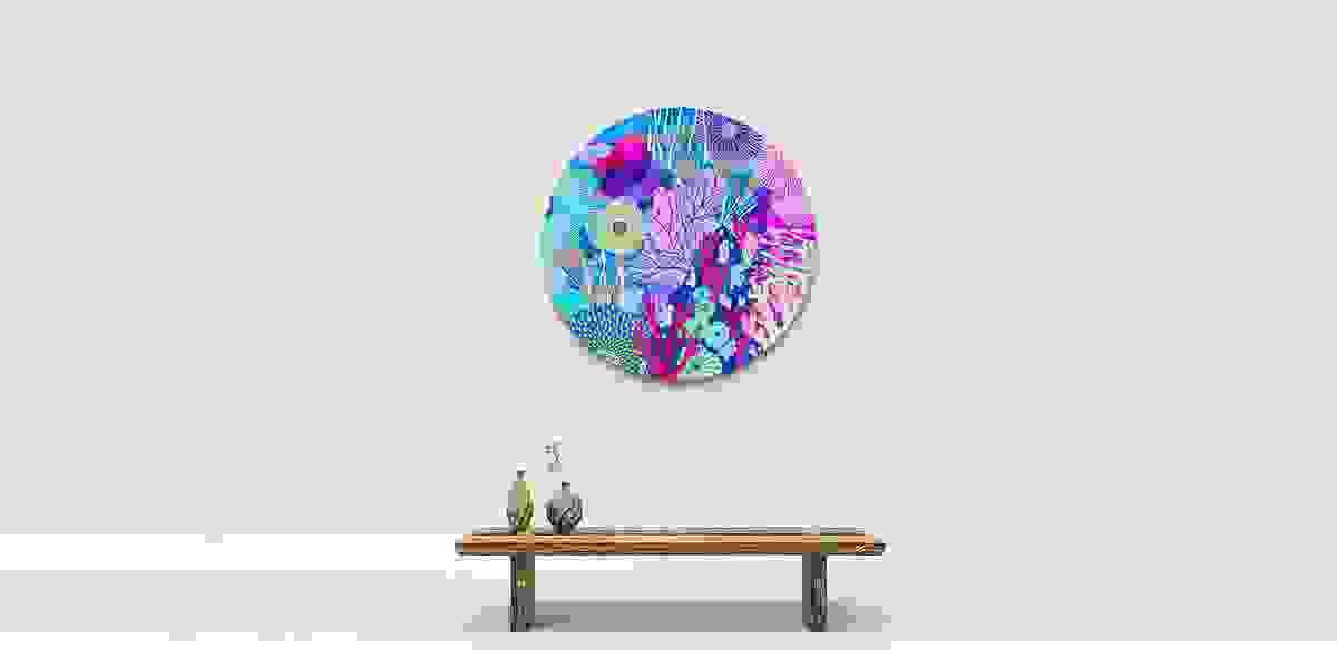 Original art by Andrea Dell. Acrylic on alcohol ink on a circular canvas.