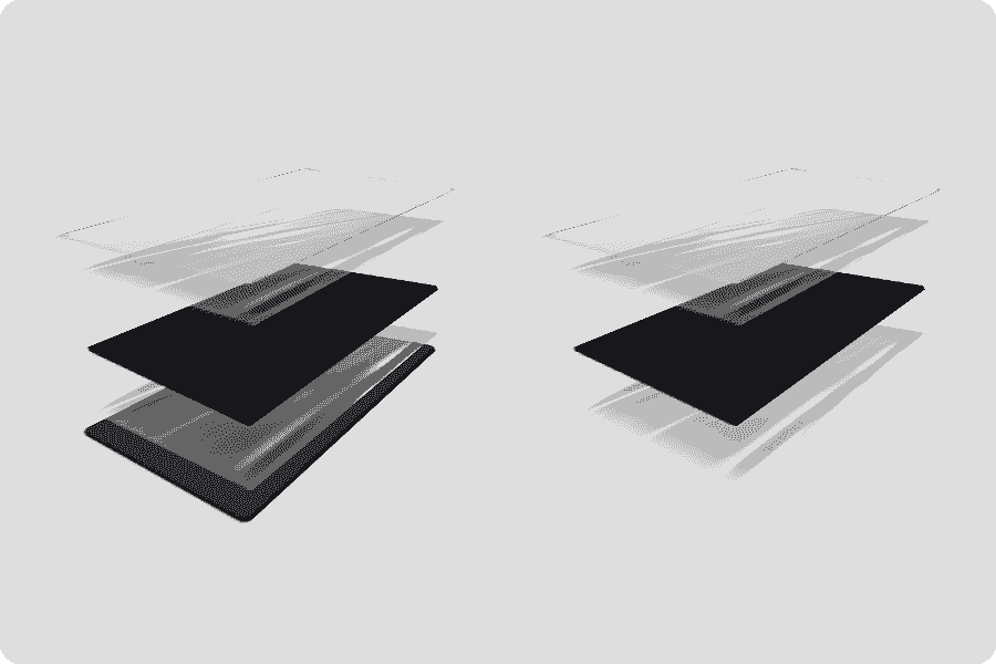 Struktureller Unterschied zwischen Einglas- und Doppelglasmodulen – beim Einglas bildet eine Rückseitenfolie die letzte Schicht, beim Doppelglas hingegen Glas.