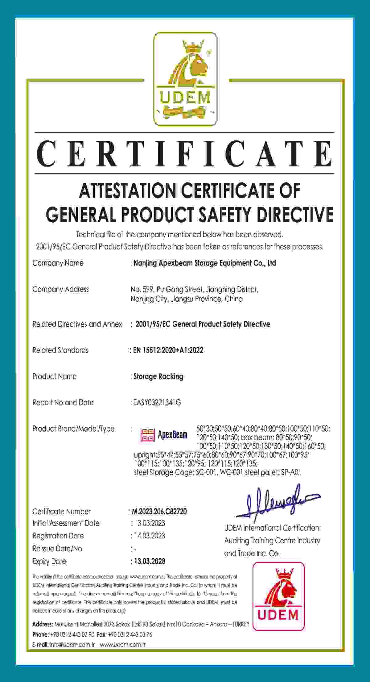 EN15512 STANDARD CONFORMITY CERTIFICATION EN15512 STANDARD CONFORMITY CERTIFICATION