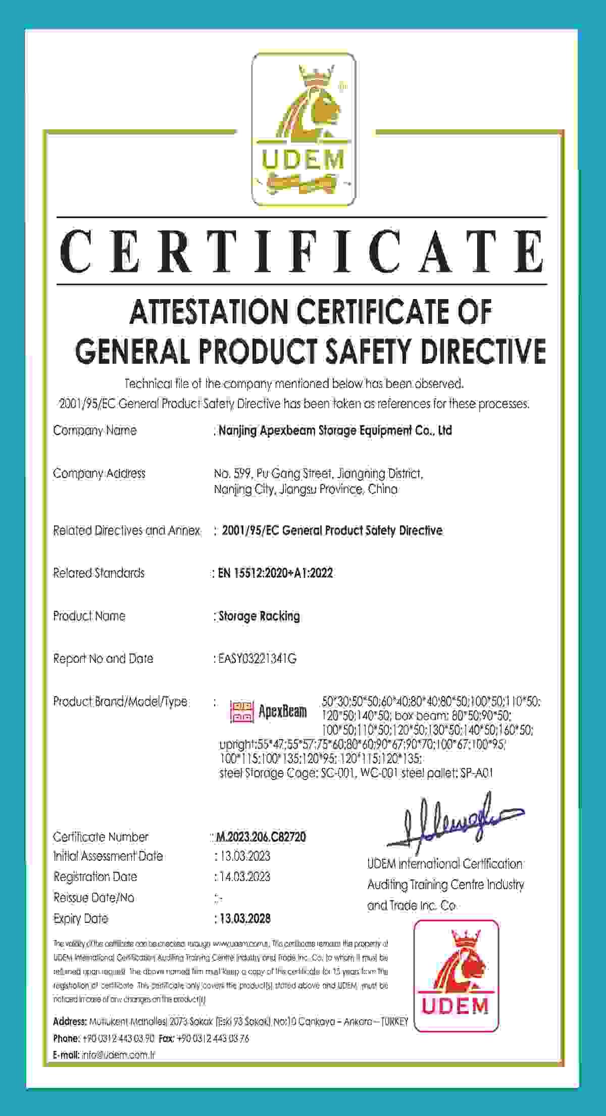 EN15512 STANDARD CONFORMITY CERTIFICATION EN15512 STANDARD CONFORMITY CERTIFICATION