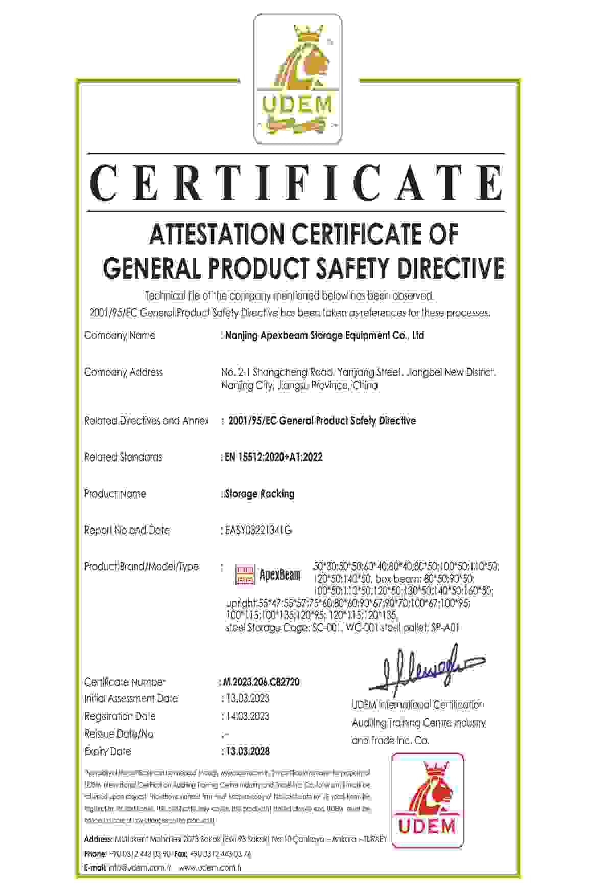 EN15512 STANDARD CONFORMITY CERTIFICATION EN15512 STANDARD CONFORMITY CERTIFICATION