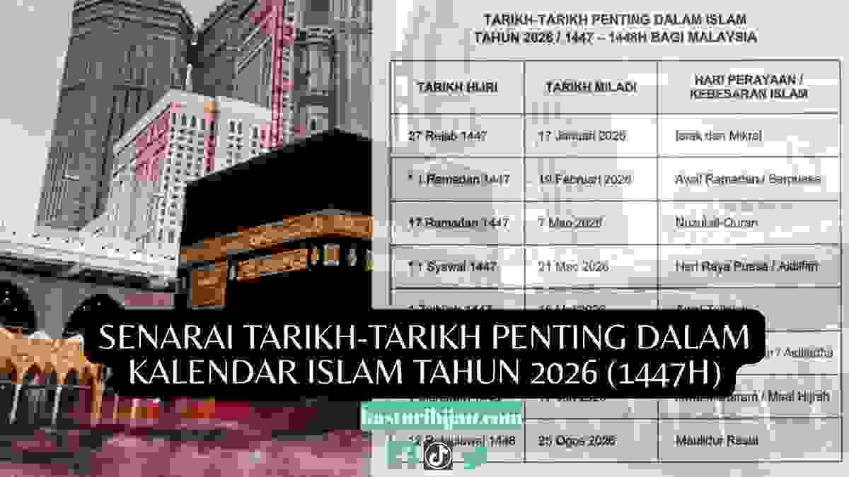 Senarai Tarikh-tarikh Penting Dalam Kalendar Islam Tahun 2026 (1447H)