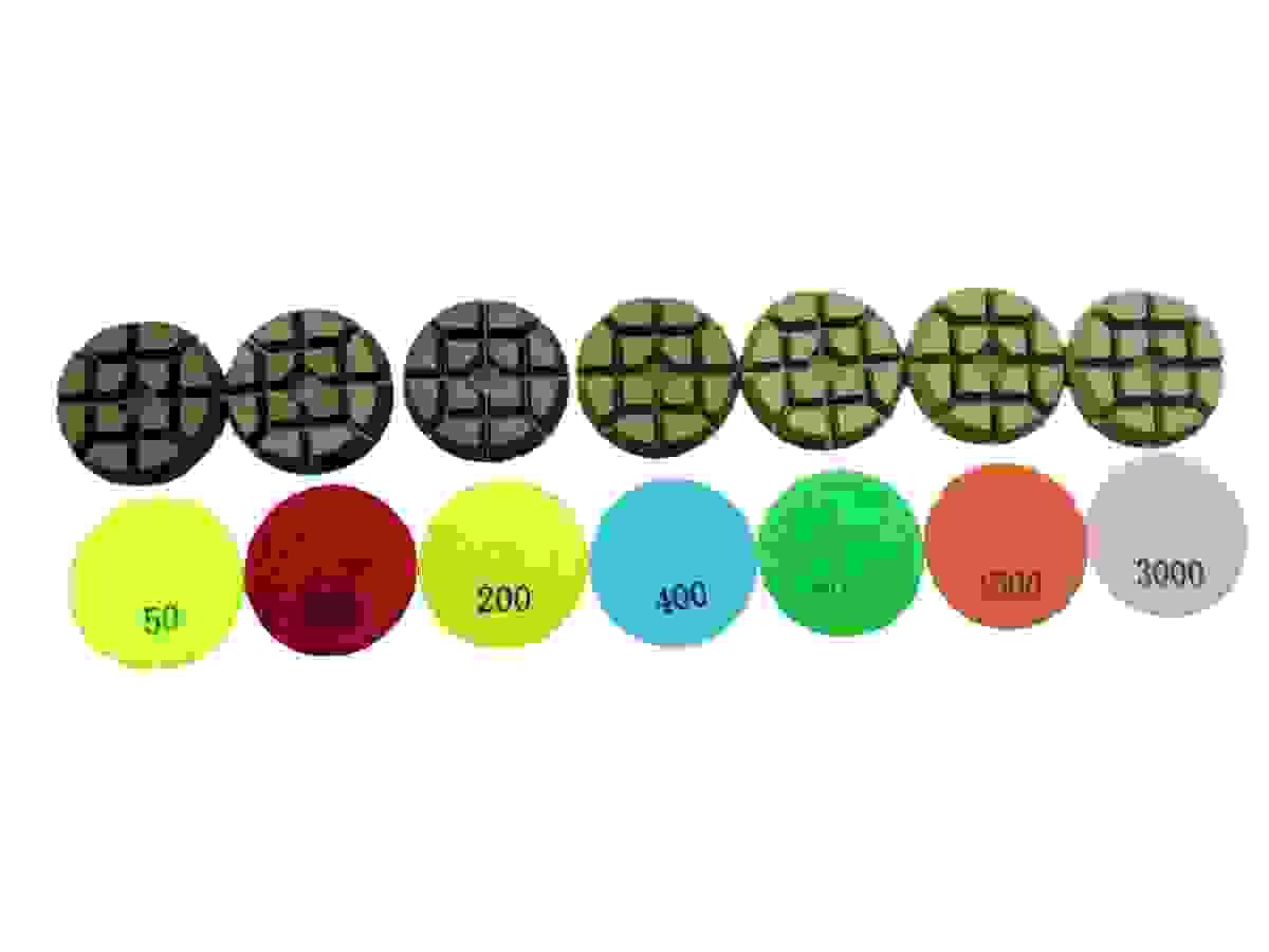 Resin bond polishing pads for consistent gloss development and smooth finishes. Suitable for wet or dry polishing applications. Optimized for Lavina & Edco grinders to deliver predictable, professional results. Resin bond polishing pads for consistent gloss development and smooth finishes. Suitable for wet or dry polishing applications. Optimized for Lavina & Edco grinders to deliver predictable, professional results.