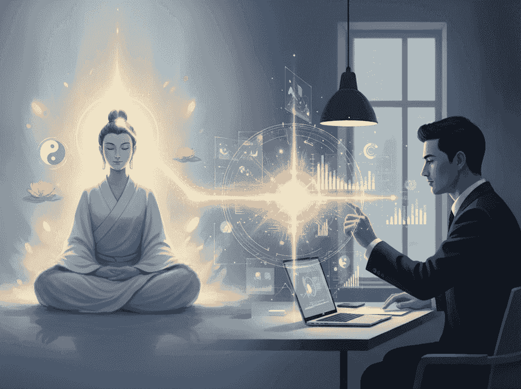 右邊男子透過悟性在行銷數據分析中,洞察到數據本質意義並應用專業來做判斷。