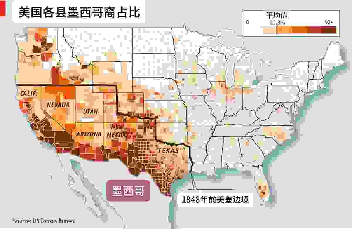 美国各县墨西哥裔占比。